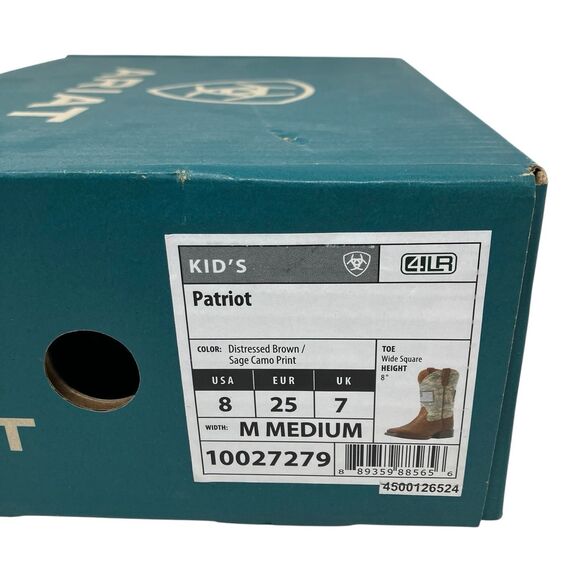 Ariat Kids 8 Western Cowboy Boots 10027279 Brown Camo Flag Leather Square Toe - Picture 13 of 15